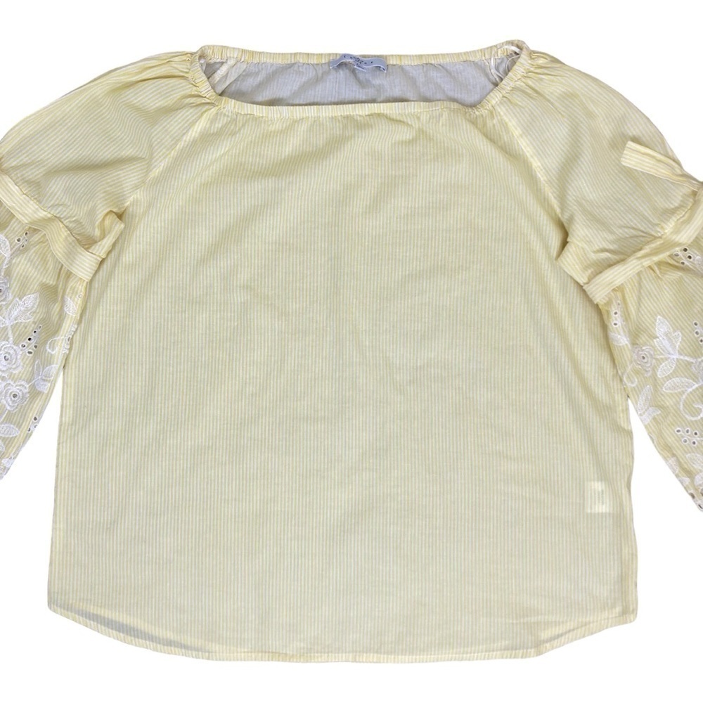 Fever Boho Peasant Blouse with Embroidered Bell Sleeves Yellow White Striped L - Picture 4 of 16